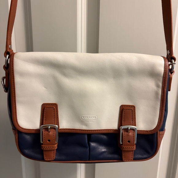 Coach Park Color-Block Leather Crossbody Purse Blue&White - Picture 2 of 14